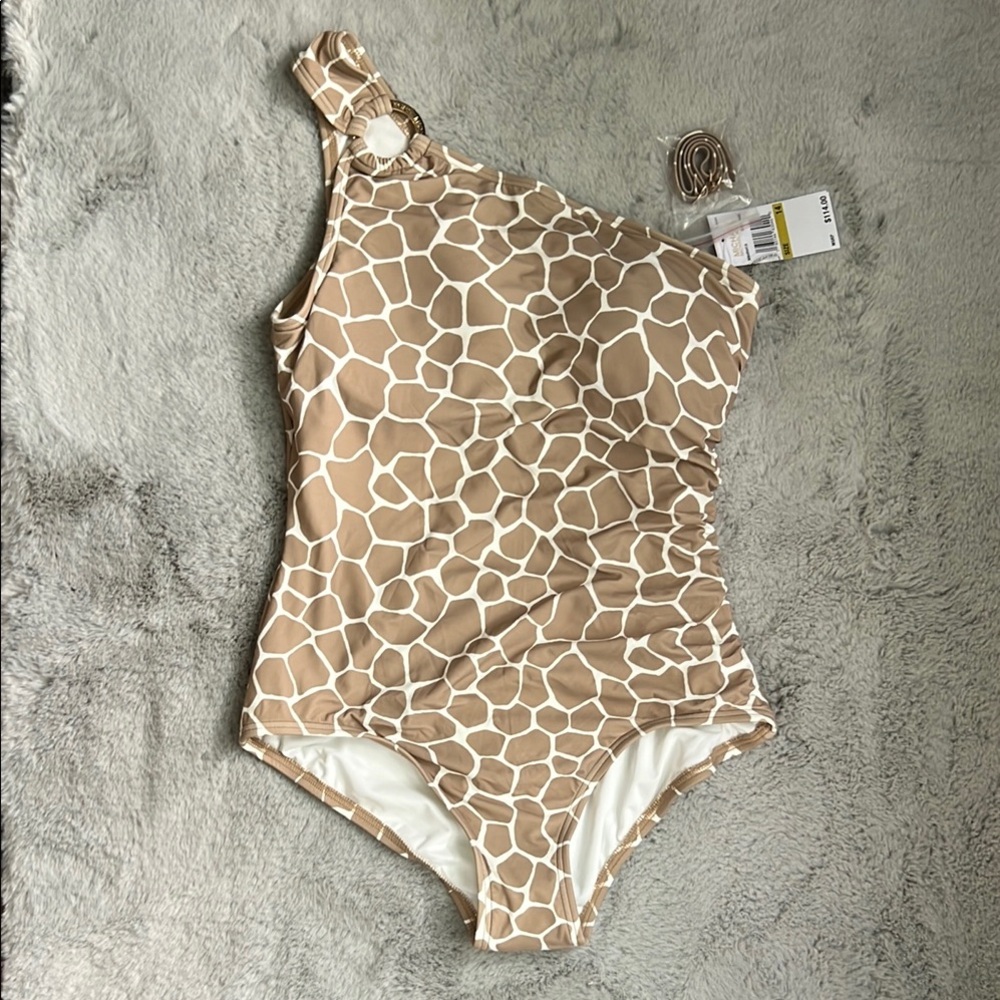 MICHAEL Michael Kors Tan and White One-Shoulder Swim One Piece NWT